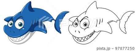 Shark cartoon character with its doodle outline 97877250