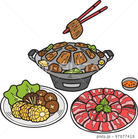 Hand Drawn Moo Kra Ta Grilled pork or Thai food illustration 97877418