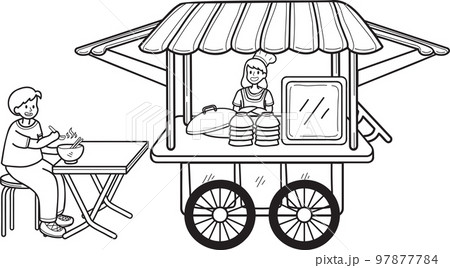 Hand Drawn Street Food Noodle Cart illustration 97877784