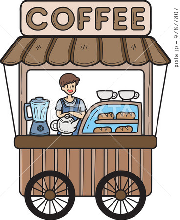 Hand Drawn Street food cart with coffee illustration 97877807