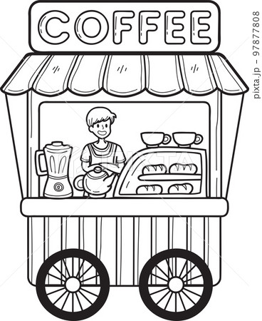 Hand Drawn Street food cart with coffee illustration Hand Drawn Street food cart with coffee illustration 97877808