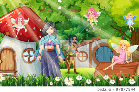 Enchanted scene with medieval cartoon characters 97877944