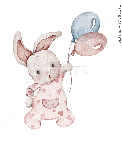 Cute hare. Happy Easter. Watercolor illustration. 97880171