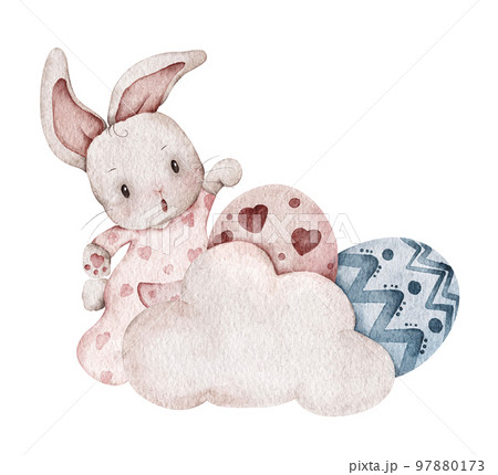 Cute hare. Happy Easter. Watercolor illustration. 97880173