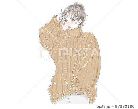 跳ねた前髪を気にする女性 跳ねた前髪を気にする女性 97880180