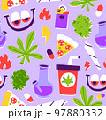 Funky Cartoon Stoned Eyes Medical Cannabis Seamless Vector Pattern Illustration for Marijuana 97880332
