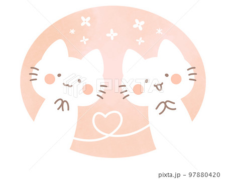 ほっこり可愛い白猫たちとハートとお花のイラスト素材 [97880420] - PIXTA