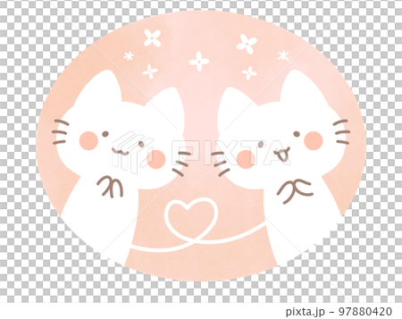 ほっこり可愛い白猫たちとハートとお花のイラスト素材 [97880420] - PIXTA