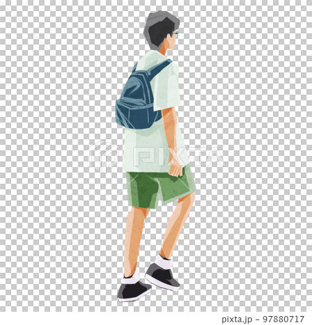 Back view of a person walking, hand-painted watercolor style illustration Back view of a person walking, hand-painted watercolor style illustration 97880717