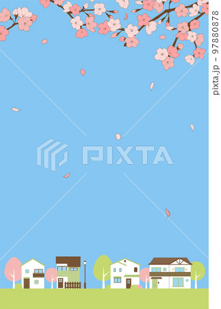 背景素材_街並み_桜 97880878