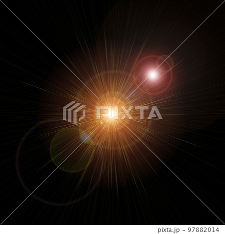 Optical lens flare texture on black background. 97882014