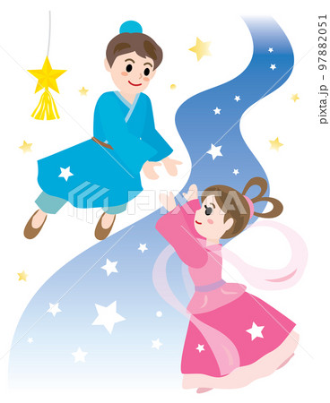 七夕の夜に天の川で会う織姫と彦星 97882051