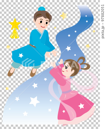 七夕の夜に天の川で会う織姫と彦星 97882051