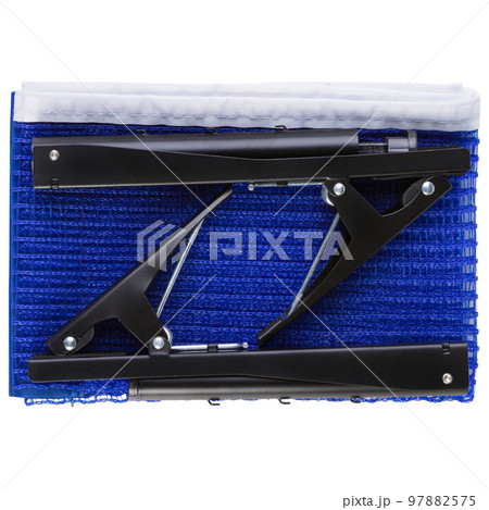 Blue net with table tennis bindings, folded net, on a white background 97882575
