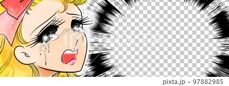 70年代日本の少女漫画号泣金髪美女のショック動揺顔ドアップイラスト 97882985
