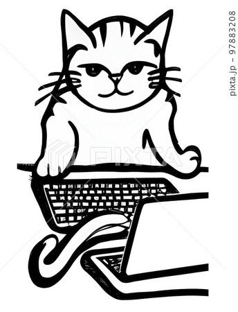 Illustration of cat with loptop 97883208