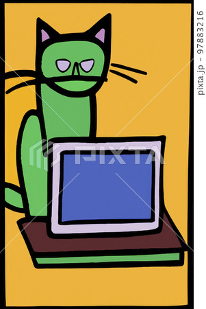 Illustration of cat with loptop Illustration of cat with loptop 97883216