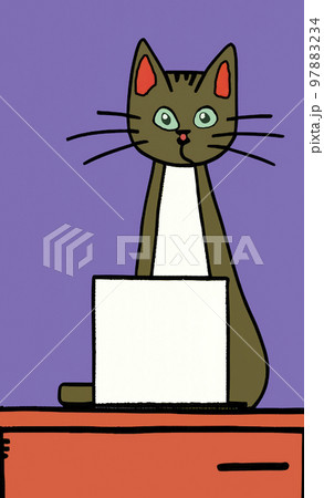Illustration of cat with loptop Illustration of cat with loptop 97883234