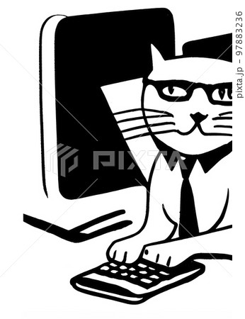 Illustration of cat with loptop 97883236