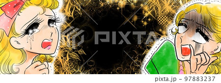 ショックを受け大粒の涙を流す金髪縦ロール姿のお嬢様達のカラーワイドサイズ70年代少女漫画イラスト ショックを受け大粒の涙を流す金髪縦ロール姿のお嬢様達のカラーワイドサイズ70年代少女漫画イラスト 97883237