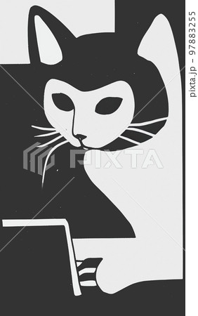 Illustration of cat with loptop 97883255