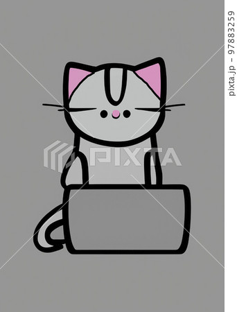 Illustration of cat with loptop 97883259