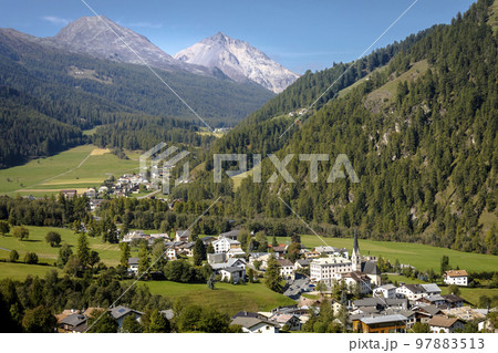 Idyllic landscape of Santa Maria village, Engadine, Swiss Alps, Switzerland 97883513