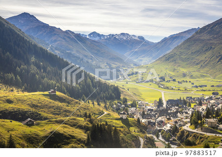 Idyllic landscape of Andermatt village, Swiss Alps, Switzerland 97883517