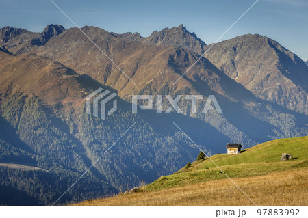 Dramatic landscape of swiss alps in upper Engadine, Graubunden, Switzerland 97883992