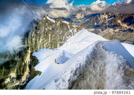 Mont Blanc massif idyllic alpine landscape at sunrise, Chamonix, French Alps Mont Blanc massif idyllic alpine landscape at sunrise, Chamonix, French Alps 97884261