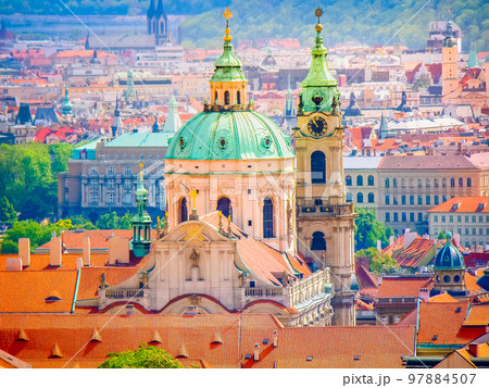 Prague medieval old town towers and domes, Czech Republic 97884507