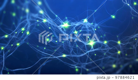 Pulsing signals between nerve cells inside a neuronal network - illustration 97884621