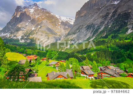 Grindelwald alpine village near Interlaken in the canton of Bern, Swiss alps Grindelwald alpine village near Interlaken in the canton of Bern, Swiss alps 97884662