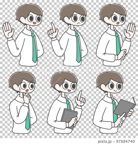 Men's facial expression set wearing white shirt and tie 97884740