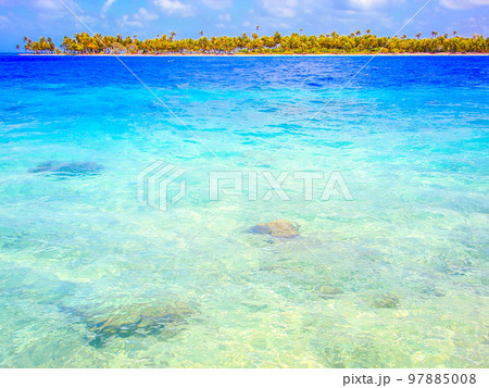 Bora Bora Tropical paradise, Idyllic turquoise beach in French Polynesia, Tahiti 97885008
