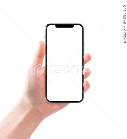 スマートフォンを持つ手（白背景／白画面） 97885135