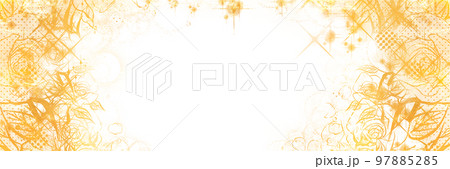 少女漫画ゴールドキラキラ輝く星々の薔薇と花びらが舞うペン画カラーワイドサイズイラスト 97885285