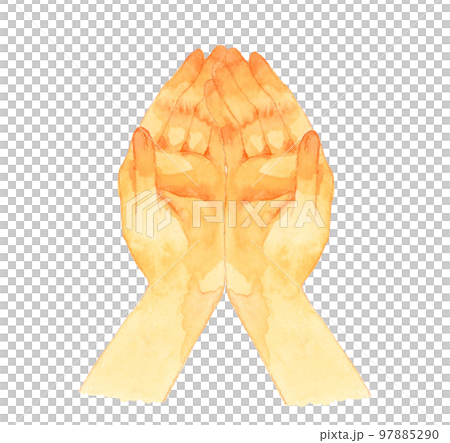 Scoop with both hands Hand drawn watercolor illustration material 97885290