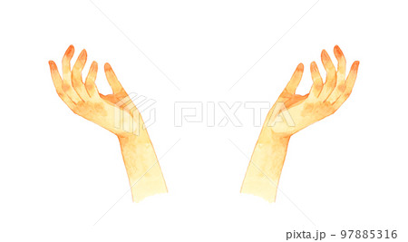 両手を上向きに広げる　手描き水彩イラスト素材 97885316