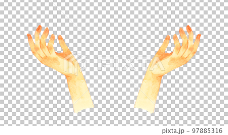 両手を上向きに広げる　手描き水彩イラスト素材 97885316