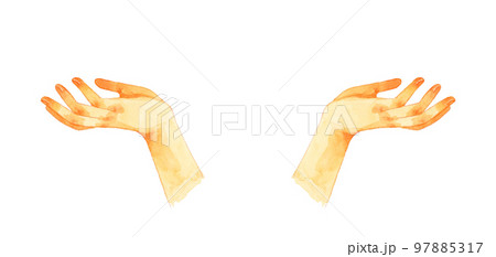 両手を上向きに広げる　手描き水彩イラスト素材 97885317