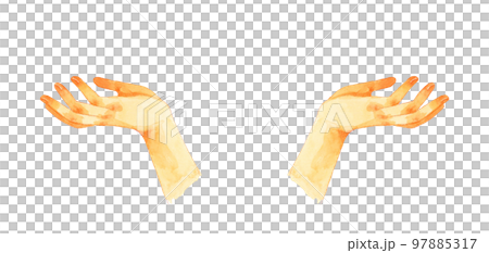 両手を上向きに広げる　手描き水彩イラスト素材 97885317