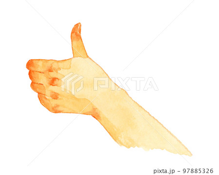 親指を立てる（サムズアップ） 人の手の手描き水彩イラスト素材の