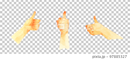 Thumbs up set A collection of handwritten watercolor illustrations of people's hands Thumbs up set A collection of handwritten watercolor illustrations of people's hands 97885327