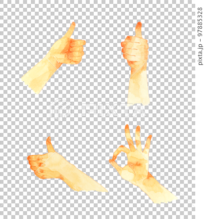 Thumbs up set Hand-painted watercolor illustration material collection of human hands Thumbs up set Hand-painted watercolor illustration material collection of human hands 97885328