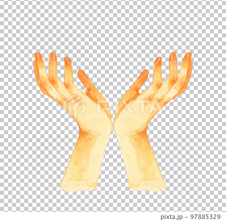 Hand-painted watercolor illustration material with palms facing upwards Hand-painted watercolor illustration material with palms facing upwards 97885329