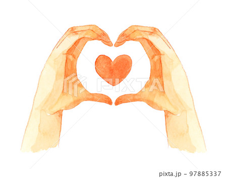 指でハートを作る(ハートポーズ) 人の手の手描き水彩イラスト素材 指でハートを作る(ハートポーズ) 人の手の手描き水彩イラスト素材 97885337