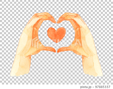 用手指做一顆心（心形） 人的手手繪水彩插畫素材 97885337