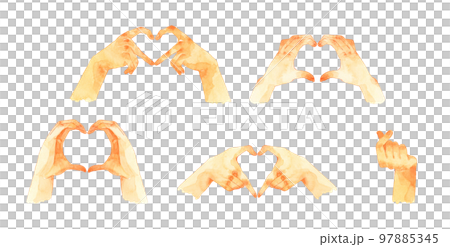 用你的手指做一顆心（心形）套裝手繪水彩插畫素材合集人的手 97885345