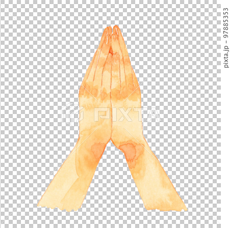 Praying pose with palms together Hand-painted watercolor illustration material collection 97885353